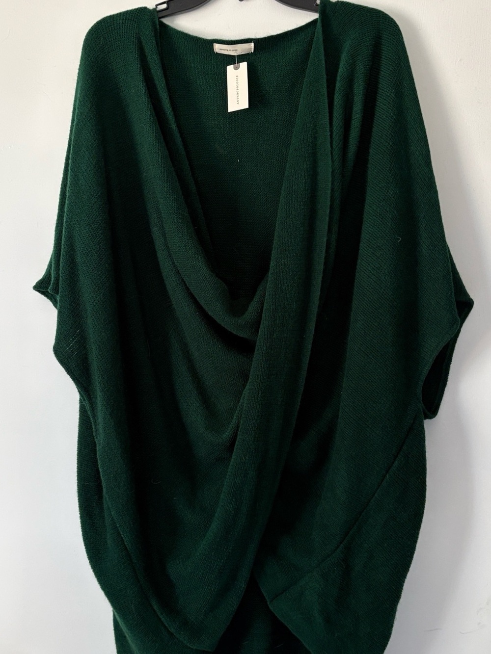 Anthropologie- Draped Open-Front Poncho Sweater - Dark Green